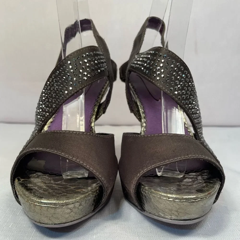 Gray Sandals 4.5” Heels with Rhinestone Detailing size 36.5 NWOT